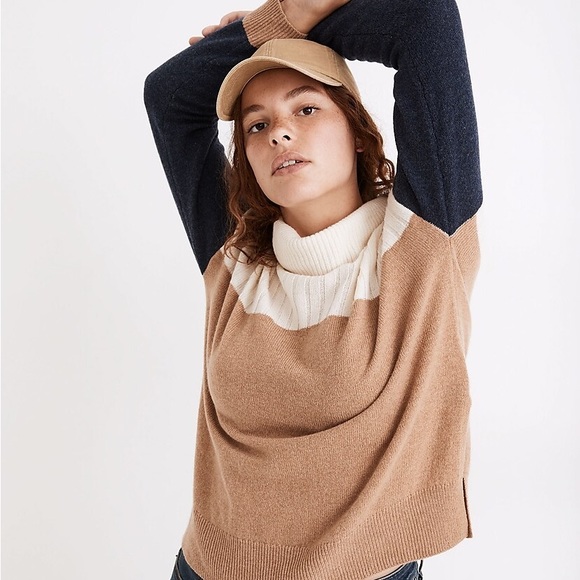 Madewell Hickory Colorblock Turtleneck Wool Sweater - Picture 1 of 5